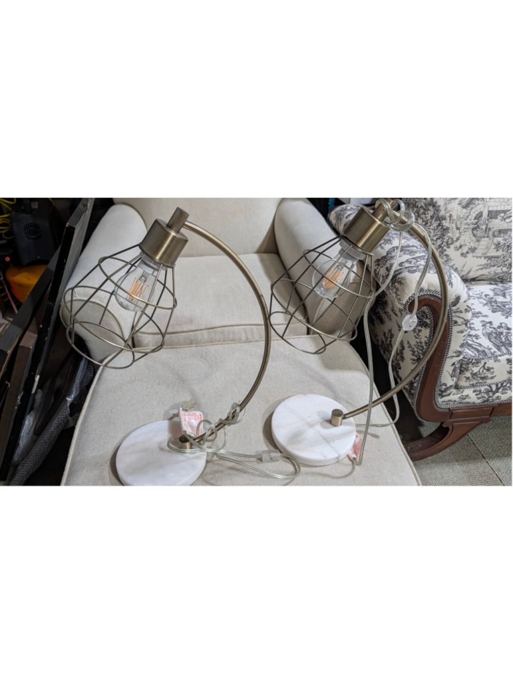 Unbranded Industrial Table Lamps Set of 2 Gold and White One Size
